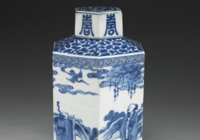 图片[2]-Hexagonal tea caddy with decoration of figures amid a landscape in underglaze blue, Qing dynasty, Kangxi reign (1662-1722)-China Archive